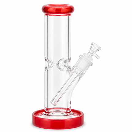 Red Accent Straight Tube Glass Water Pipe Ice Catcher 14mm Bowl 11 inch