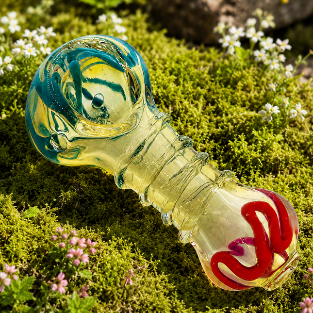 Green Gold Ribbon Grip Glass Spoon Pipe 4 Inch Red Blue Yellow Hand Pipe