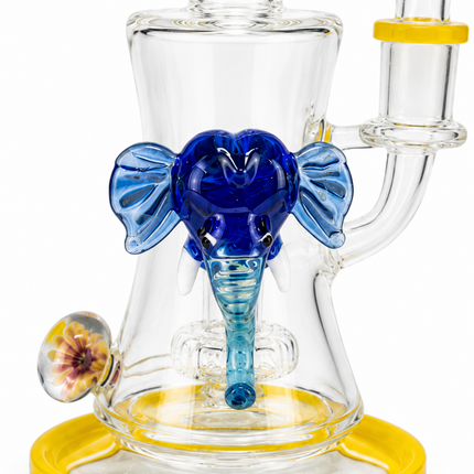 Sunny Mammoth Disc Perc Dandelion Accent Glass Bong Yellow Blue Clear 10 Inch