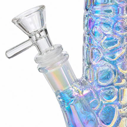 Prism Chrome Crystal Iridescent Textured Straight Tube Glass Bong 14mm – 12 inch