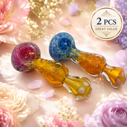 [2PC Bundle] Ocean Flame Ribbon Glass Hand Pipe Blue Orange Swirl 4.5 Inch