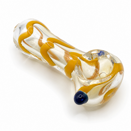 Golden Ribbon Clear Glass Spoon Pipe with Blue Accent – 3–3.5 Inch Mini Hand Pip