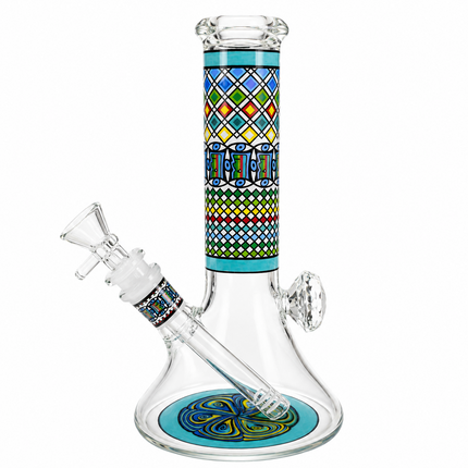Blue Mirage Aztec Mandala Glass Bong Aqua Clear - 10 Inch