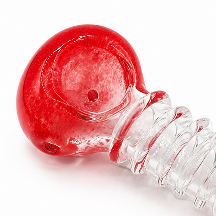 Red & Clear Twist Glass Spoon Pipe Hand Pipe - 4.5 inch
