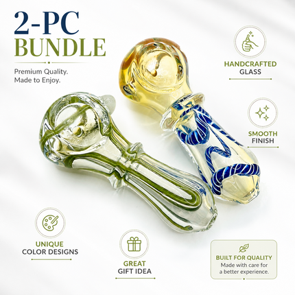 [2PC Bundle] Emerald Gold Fade Handcraft Glass Pipes 3 inch