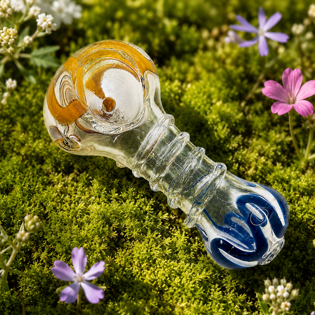 Amber Cobalt Grip Glass Spoon Pipe 4 Inch Clear Blue Yellow Hand Pipe