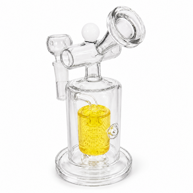 Clear 8 Inch Glass Water Pipe with Yellow Glycerin Chamber and Bowl