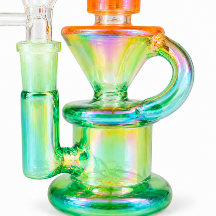 Green Orange Iridescent Compact Glass Water Pipe 14mm 6~6.5 inch