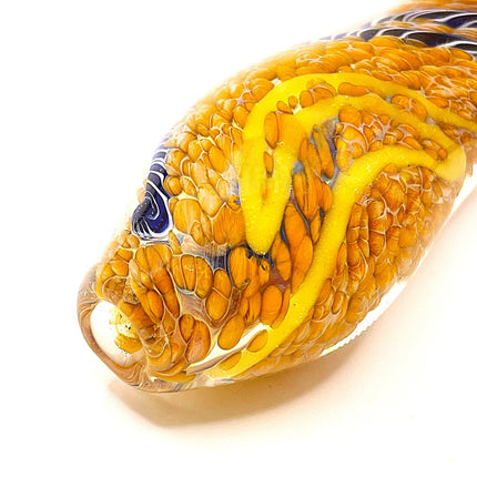 Camel Zebra Stripe Glass Spoon Pipe with Yellow Swirl – 4 Inch Hand Pipe Deep Bo