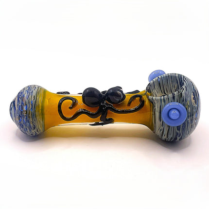 Amber Spider Glass Spoon Pipe with Marbled Ends – 5 Inch Hand Pipe Deep Bowl