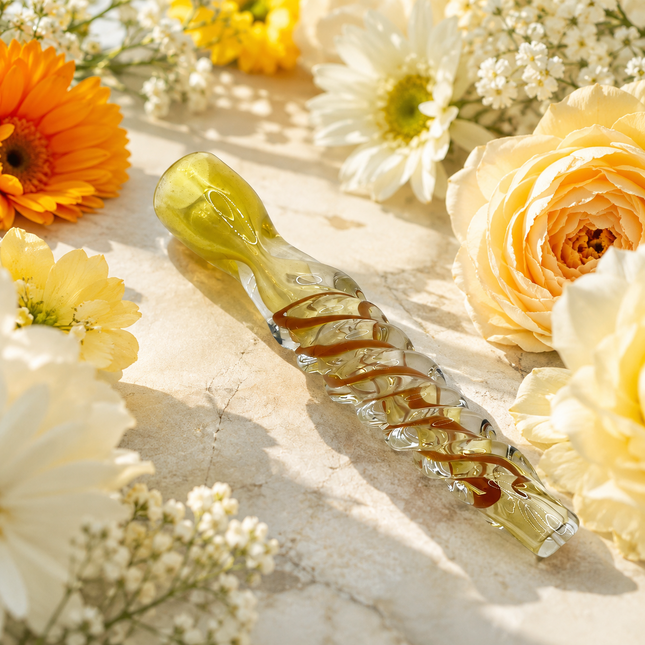 Honey Spiral Handcraft Glass Chillum Pipe Clear Amber 3~3.5 inch