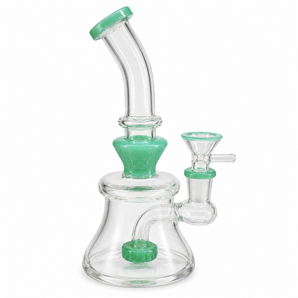 Mint Green Accent Disc Percolator Glass Water Pipe 14mm Bowl 7 inch