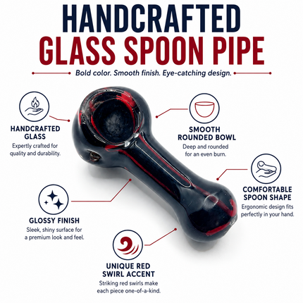 Venom Midnight Crimson Handcraft Glass Pipe Dark Blue Red Swirl 3 inch