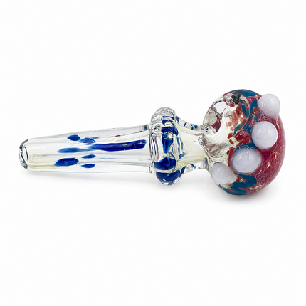 Ghost Clear Crimson Sapphire Glass Spoon Pipe with White Marble Accents - 4.5 in