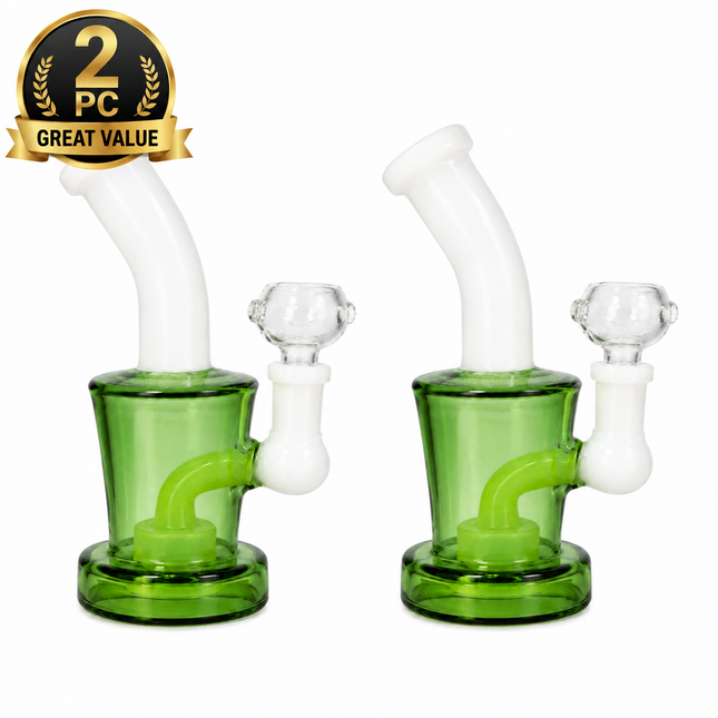 [2PC Bundle] Emerald Pearl Glow Drum Body Disc Perc Water Pipe 14mm 6 Inches