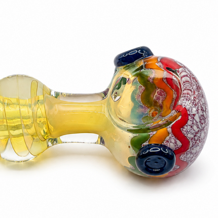 Clear Fumed Rasta Swirl Glass Spoon Pipe with Red Frit Mouthpiece - 5 Inch