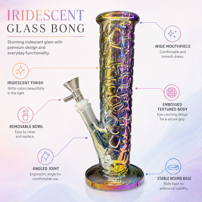 Aurora Chrome Rainbow Textured Straight Tube Glass Bong 14mm Bowl – 12 Inch