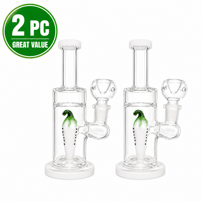 2 piece clear decorative glass rig bundle with green accent percolators and bowl pieces