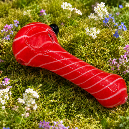 Candy Red Spiral Glass Spoon Pipe with Black Accent – 4.5 Inch Hand Pipe