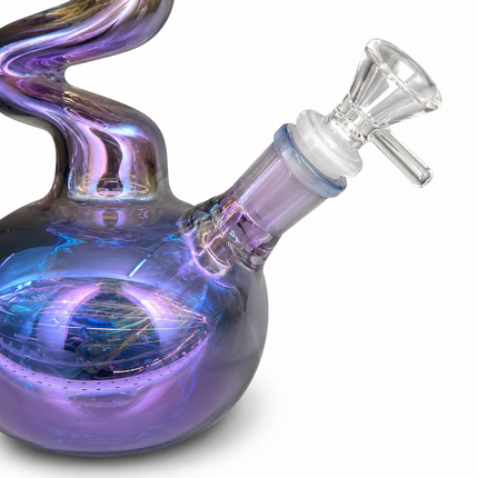 Purple Rainbow Mirror Chrome S-Curve Glass Water Pipe Disc Percolator 11 inch