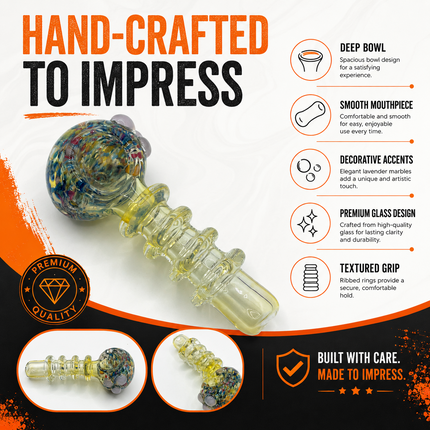 Confetti Crown Grip Glass Spoon Pipe 4 Inch Multicolor Yellow Hand Pipe