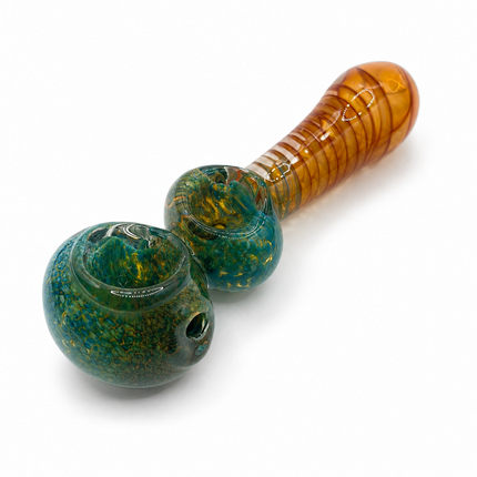 Kryptonite Amber Lagoon Double Bowl Handcraft Glass Pipe Teal Amber 4.5 inch