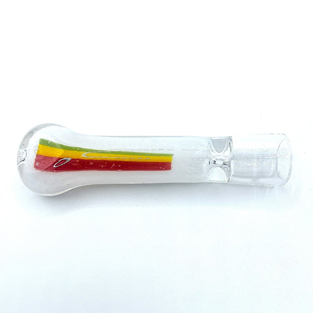 White Rasta Stripe Glass Chillum Pipe – 3 Inch One Hitter Hand Pipe