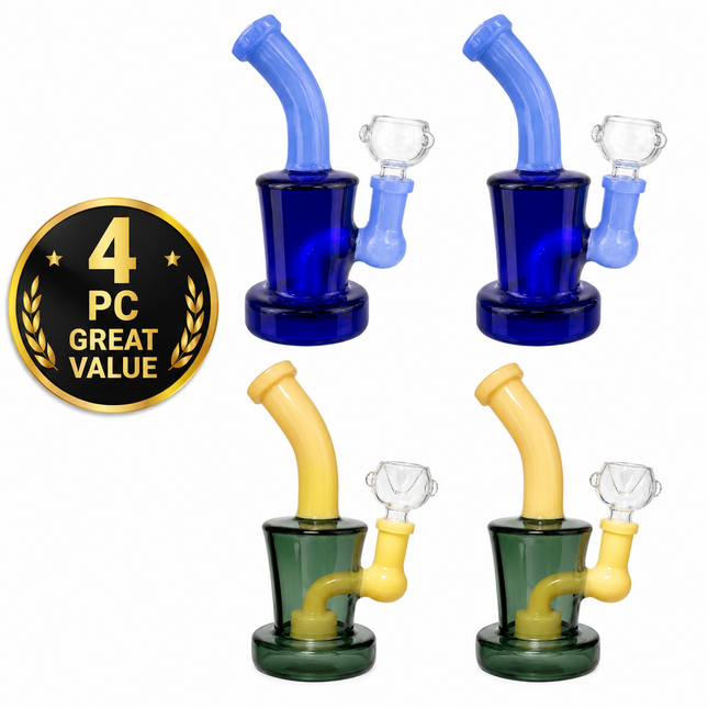 [4PC Bundle] Blue + Dark Gray Yellow Disc Perc Water Pipe 14mm 6 inch