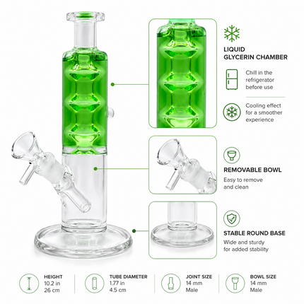 Green Glycerin Freezer Liquid Glass Bong – 7 Inch with Cooling Chamber