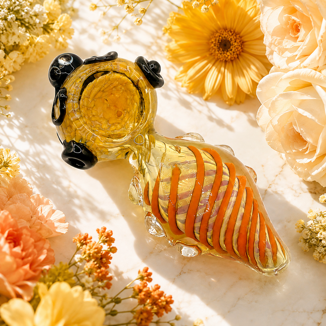 Octopus Invasion Golden Sun Coil High Quality Glass Hand Pipe 4.5 Inch