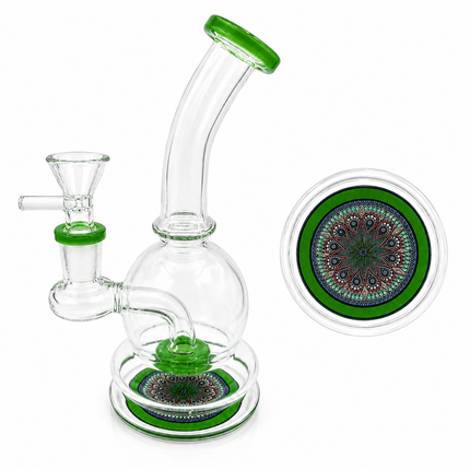 Emerald Mandala Green Sphere Glass Bong Disc Percolator 14mm Bowl 7 Inch
