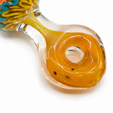 Amber Donut Glass Spoon Pipe Color Swirl Accent 5 Inch Hand Pipe