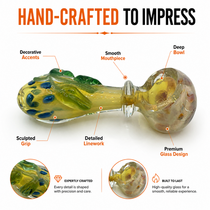 Citrus Leaf Glass Spoon Pipe with Blue Dots – 4 Inch Hand Pipe
