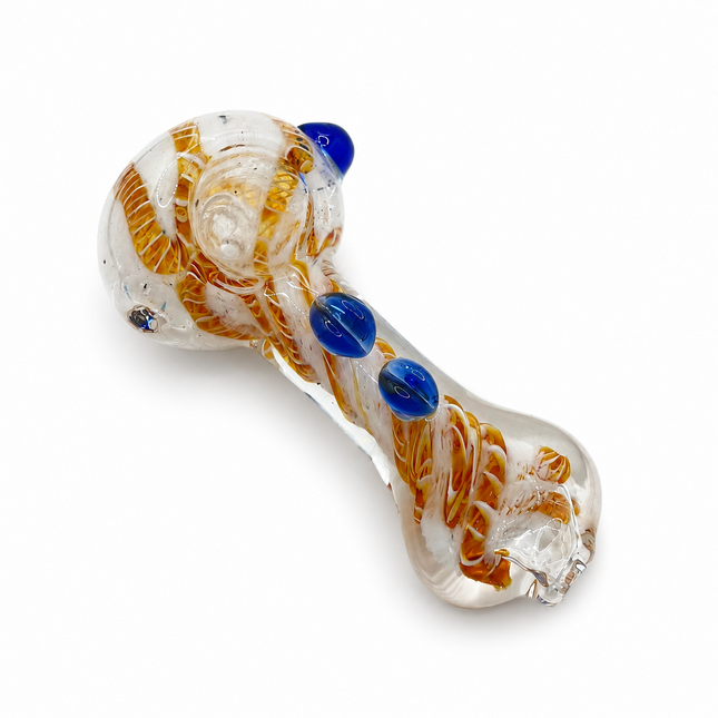 Snow Caramel Twist Handcraft Glass Pipe White Amber Blue 3.5-4 inch