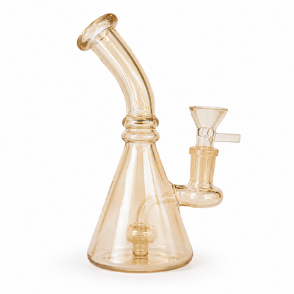 Gold Mirror Chrome Bent Neck Beaker Glass Water Pipe 14mm Bowl 8 Inches