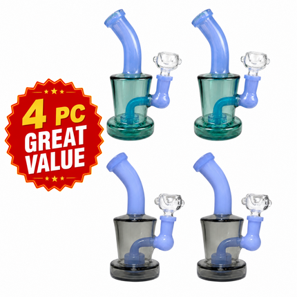 [4PC Bundle] Teal/Light Blue + Smoke/Light Blue Mini Glass Water Pipe Set