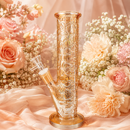 Honey Chrome Rose Gold Textured Straight Tube Glass Bong 14mm Bowl – 12 Inch