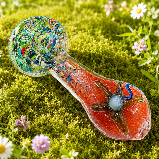 Carnival Flower Glass Spoon Pipe 4 Inch Orange Multicolor Hand Pipe