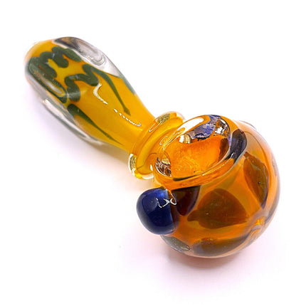 Honey Green Riddler Glass Spoon Pipe with Carved Grip – 4 Inch Deep Bowl
