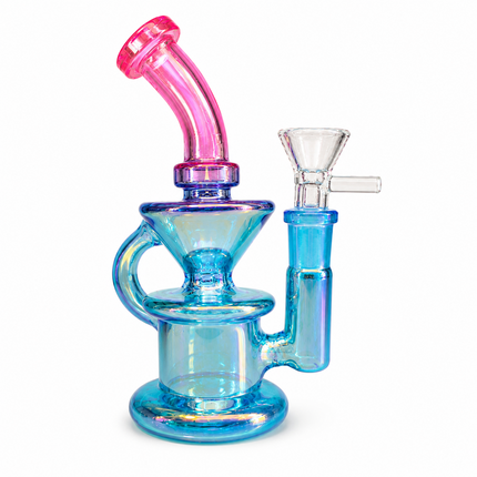 Blue Pink Iridescent Compact Glass Water Pipe 14mm 6~6.5 inch