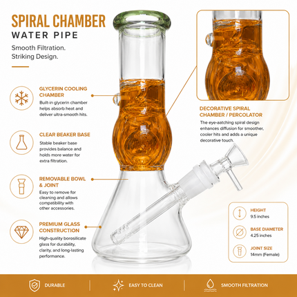 Citrus Orange Freezer Ready Glycerin Beaker Glass Bong 14mm Bowl 8.5 inch