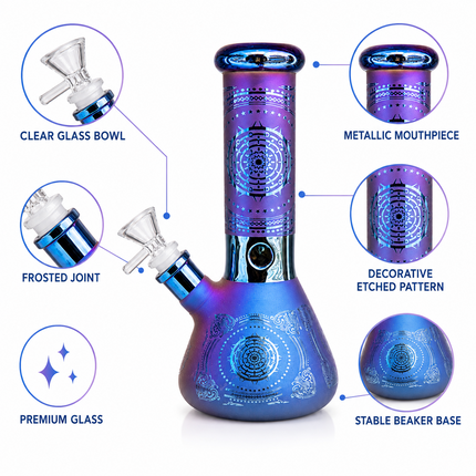Nebula Mandala Blue Purple Chrome Ice Catcher Glass Water Pipe 14mm - 10 Inch