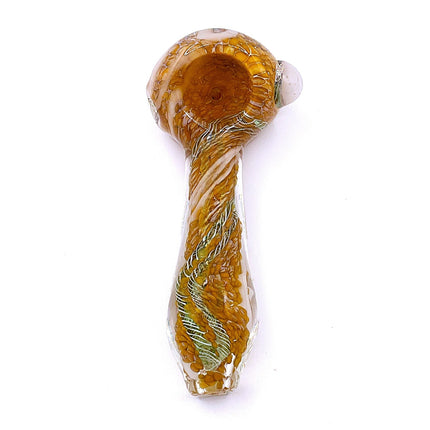 Camel Lace Glass Spoon Pipe with White Wave Detail – 4 Inch Hand Pipe Deep Bowl