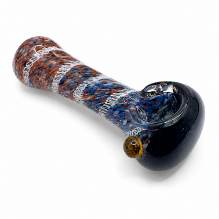 Midnight Ember Confetti Handcraft Glass Pipe Navy Orange Blue Swirl 4.5 inch