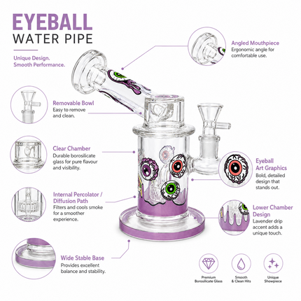 Purple Microscope Eyeball Glass Water Pipe 14mm Bowl 6.5 inch