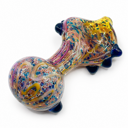 Sunset Reef Confetti Glass Spoon Pipe with Blue Marble Grips – 4.5–5 Inch