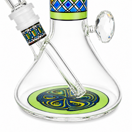 Jungle Temple Aztec Mandala Glass Bong Green Clear 10 Inch