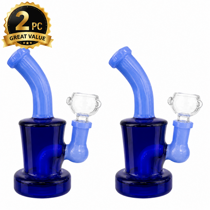 [2PC Bundle] Cobalt Sky Glow Drum Body Disc Perc Water Pipe 14mm 6 Inches