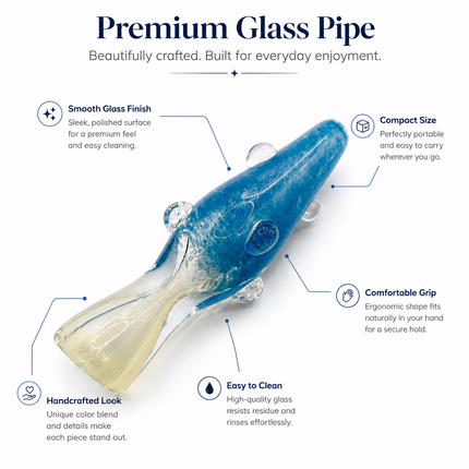 Sapphire Frost Handcraft Glass Chillum Pipe Blue Clear Raised Grip 3~3.5 inch