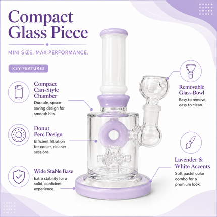 Milky Lavender Bottle Glass Bong with Donut Percolator & Bowl - 7.5 inch